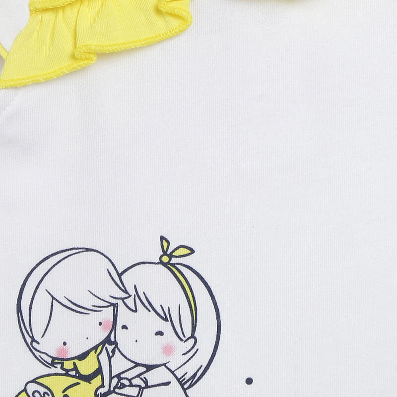 Girls White & Yellow Short Sleeve Knitted T-Shirt image number null